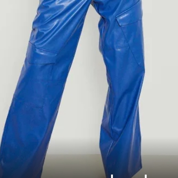 Blue faux leather cargo pants - Picture 3 of 5